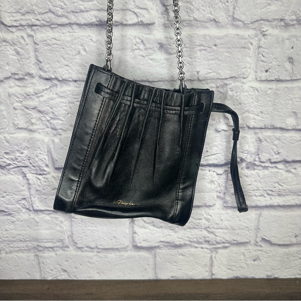 3.1 Phillip Lim Florence Leather Black Pleated Drawstring Tote Bucket Bag